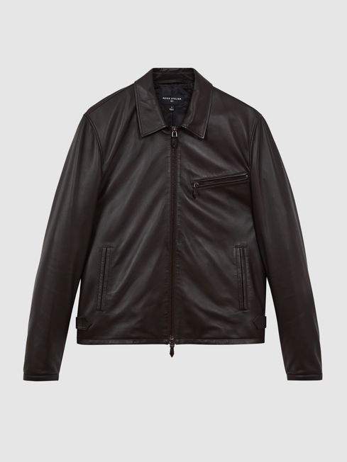 Leather Zip-Through Jacket | REISS USA