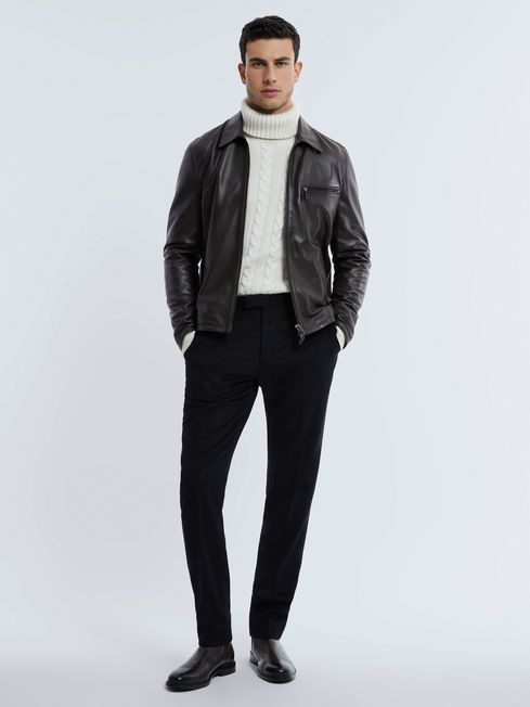 Leather Zip-Through Jacket | REISS USA