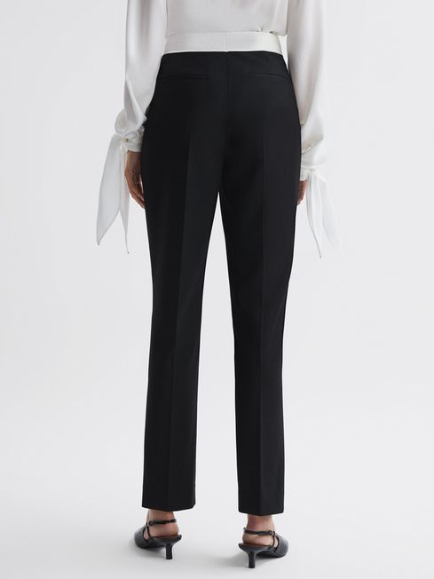 Reiss Black Olivia Tapered Contrast Waistband Trousers