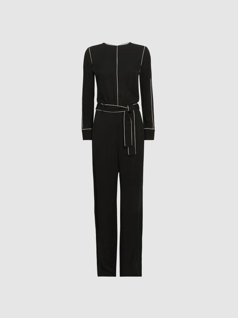 Belted Trim Jumpsuit in Black REISS Germany