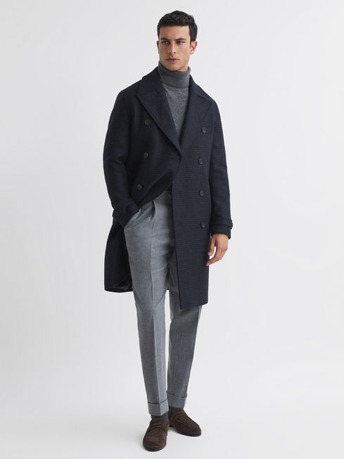 Reiss Attention Wool Check Double Breasted Coat | REISS USA