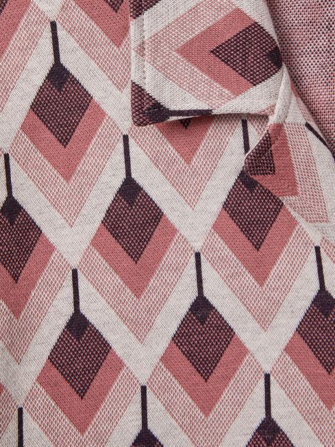 Cotton Blend Jacquard Cuban Collar Shirt in Pink Multi