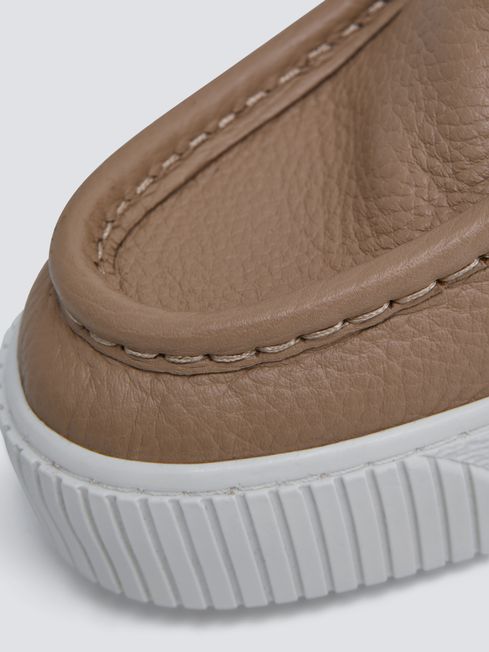 Reiss Taupe Avery Leather Moccasin Trainers