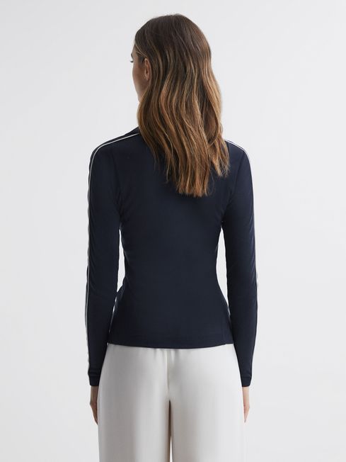Reiss Navy/Ivory Allie Knitted Open Collar Top