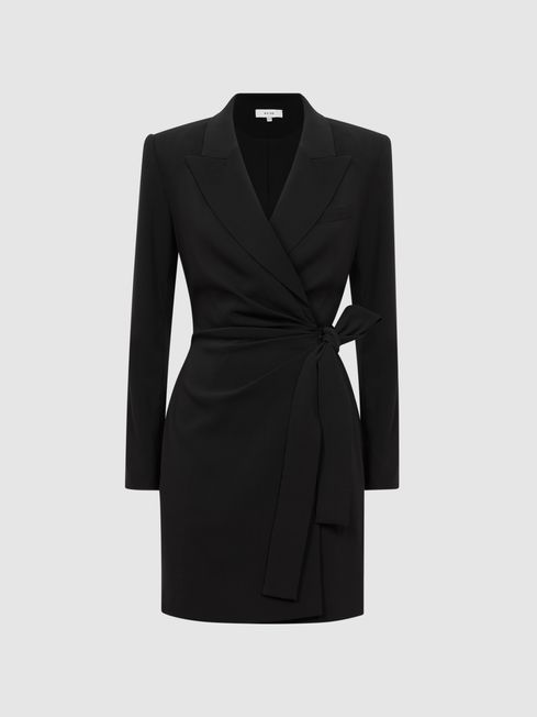 Reiss Black Peyton Fitted Double Breasted Mini Dress