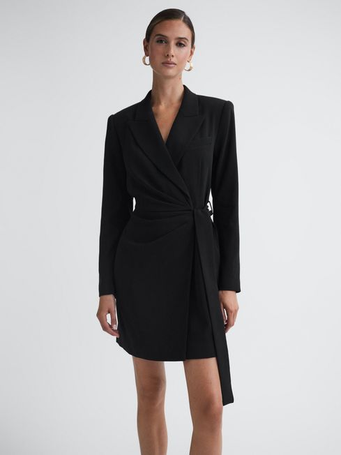 Reiss Black Peyton Fitted Double Breasted Mini Dress