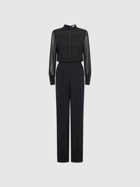 Reiss Magda Sheer Fitted Jumpsuit | REISS USA