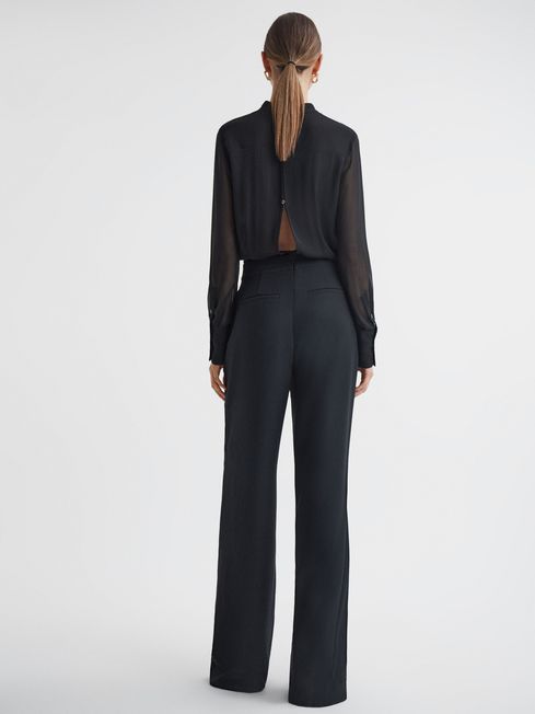 Reiss Black Magda Sheer Fitted Jumpsuit