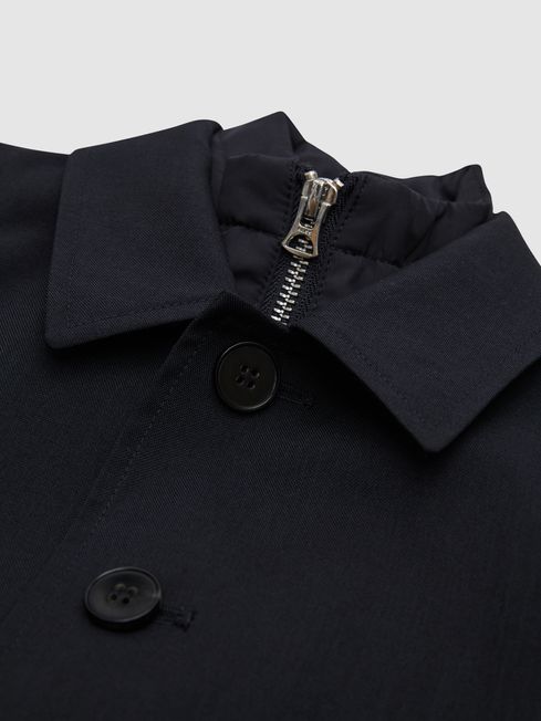 Reiss Navy Perrin Junior Trench Coat With Funnel-Neck Insert