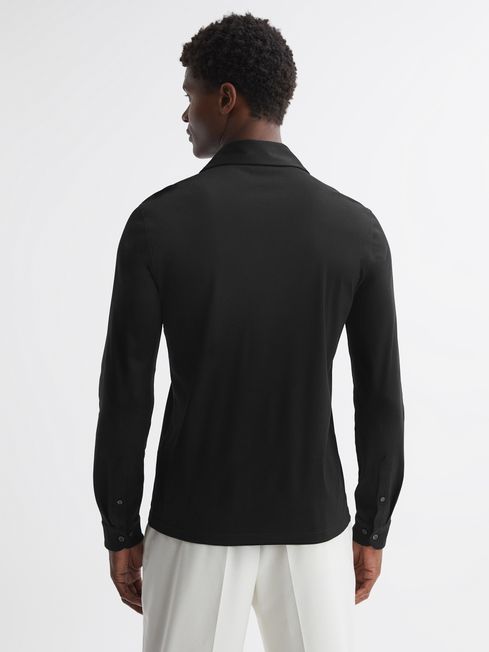 Reiss Black Spence Mercerised Cotton Long Sleeve Shirt