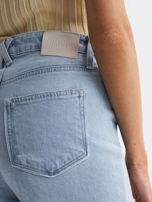 Paige High Rise Wide Leg Raw Hem Jeans in Kianni Distressed REISS USA