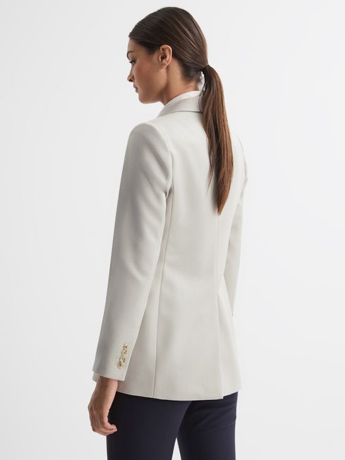Reiss Neutral Astrid Petite Double Breasted Wool Blend Blazer