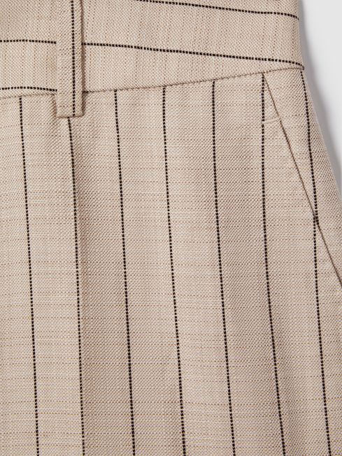Wool Blend Striped Wide Leg Trousers in Neutral