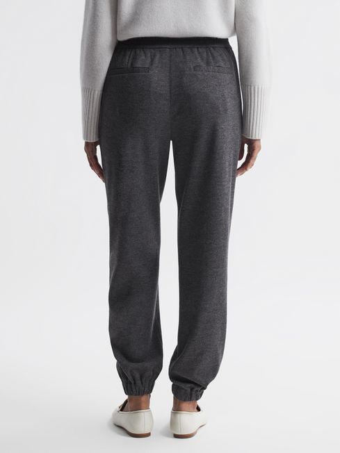 Reiss Charcoal Karina Wool Elasticated Pleat Front Joggers