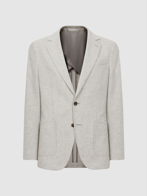 Slim Fit Single Breasted Checked Wool Blazer in Soft Grey REISS Ireland