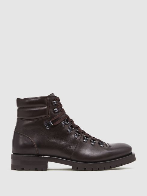 Reiss Dark Brown Amwell Leather Hiking Boots