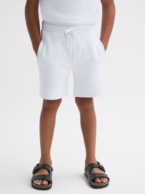 Reiss White Robin Junior Slim Fit Textured Drawstring Shorts