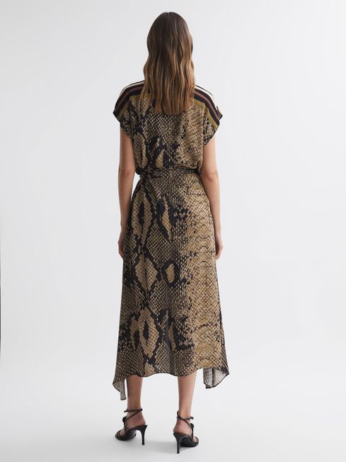 Reiss Brown Bea Snake Print Midi Dress