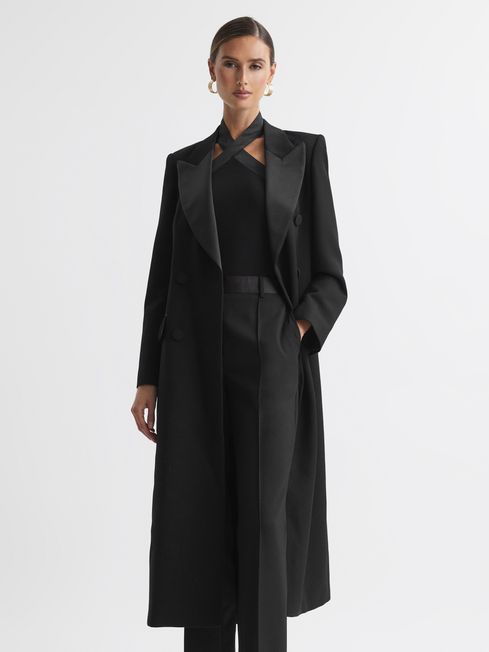 Reiss Maeve Relaxed Fit Wool Satin Double Breasted Coat | REISS USA