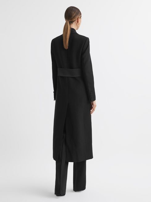 Reiss Black Maeve Relaxed Fit Wool Satin Double Breasted Coat