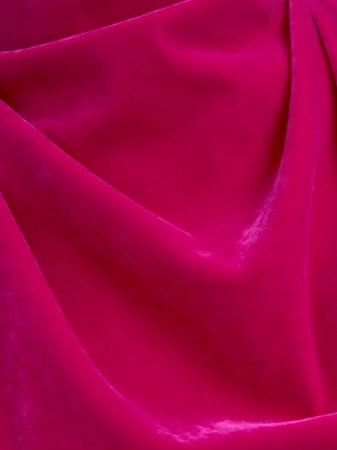 Reiss Pink Giannon Velvet Funnel Neck Asymmetric Midi Dress