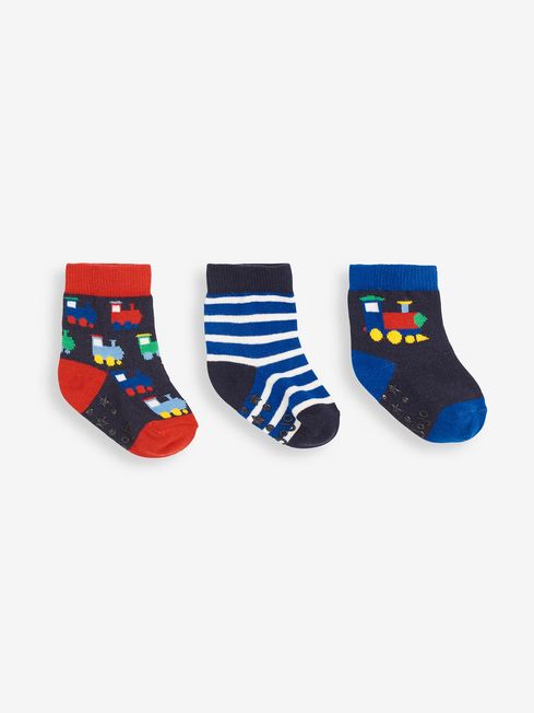 JoJo Maman B b Navy Boys 3 Pack Navy Train Socks