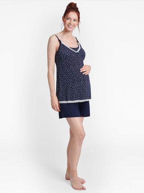 JoJo Maman Bébé Navy Spot Maternity & Nursing Short Pyjama Set