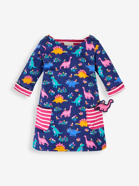 JoJo Maman Bébé Navy Blue Dino & Bird Girls' A-Line Dress