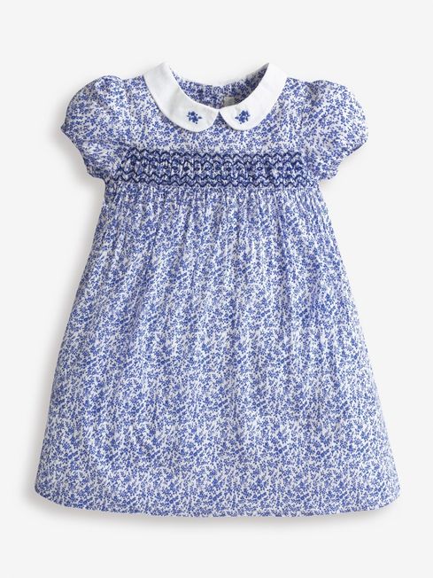 JoJo Maman Bébé Blue Girls' Ditsy Print Smocked Dress