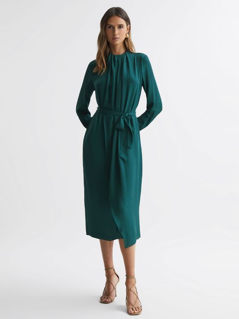 Reiss Phoenix Pleated Long Sleeve Midi Dress | REISS USA