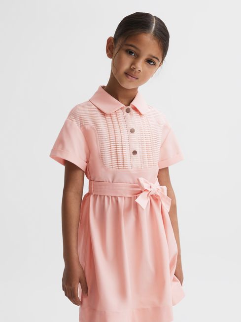 Reiss Pink Wren Junior Collared Belted Short Sleeve Dress