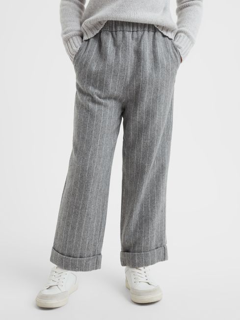 Reiss Grey Faye Junior Wool Blend Striped Elasticated Trousers