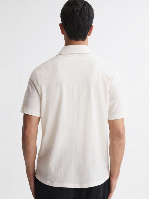 Reiss Ecru Darcy Textured Button-Through T-Shirt