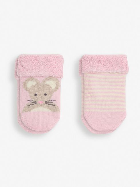 JoJo Maman Bébé Pink Mouse 2-Pack Baby Socks