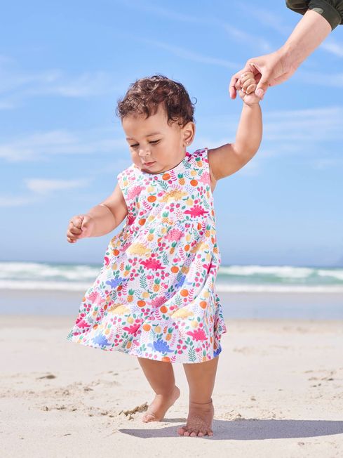 White Girls Sweet Dinosaur Print Summer Dress