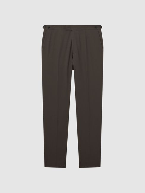 Reiss Chocolate Roll Slim Fit Wool Blend Side Adjuster Trousers