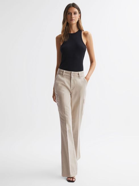 Reiss Vintage Warm Sand Dion Paige Flared Cargo Trousers