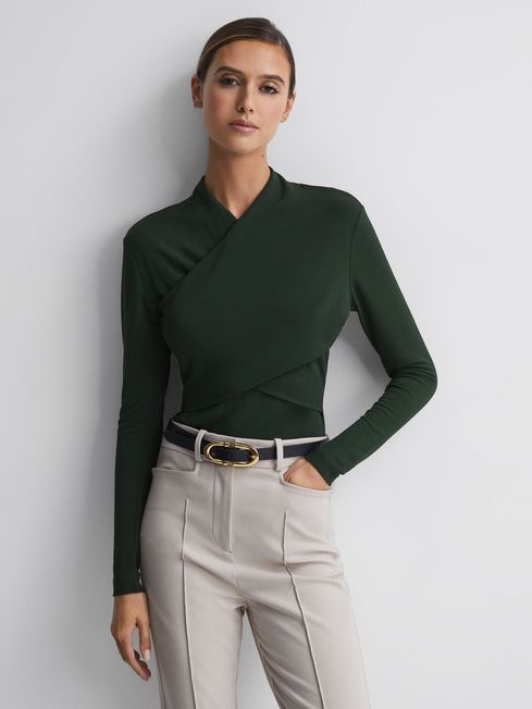 Reiss Ellie Fitted Long Sleeve Wrap Top | REISS USA