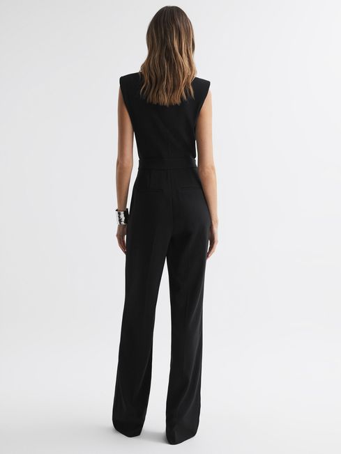 Reiss Black Saskia Petite Satin Lapel Jumpsuit