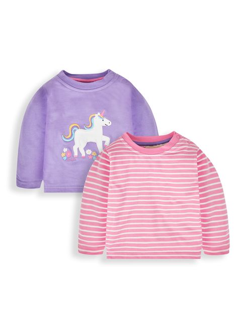 JoJo Maman Bébé Lilac Purple Unicorn 2-Pack Appliqué & Stripe Baby Tops