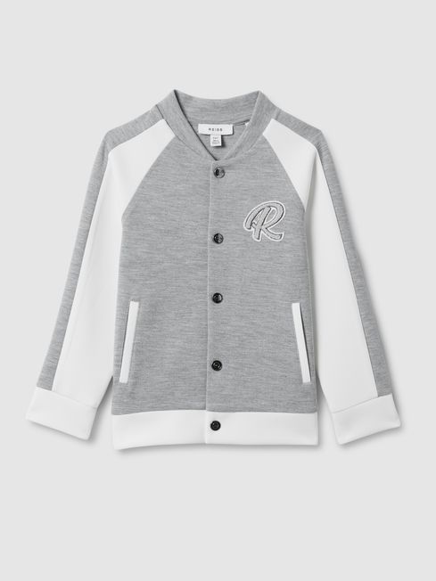Reiss Soft Grey/White Pelham Teen Jersey Varsity Jacket