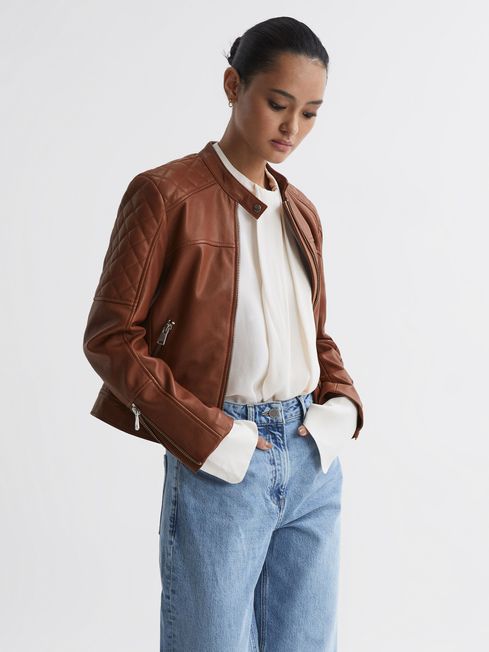 Reiss tan leather jacket cheap