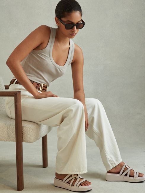 White strappy platform sandals on sale