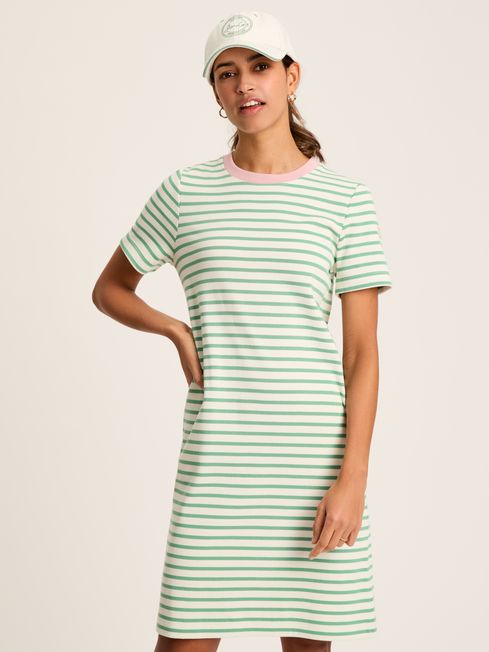 Eden Green White Striped Short Sleeve Jersey Dress With Pockets Joules