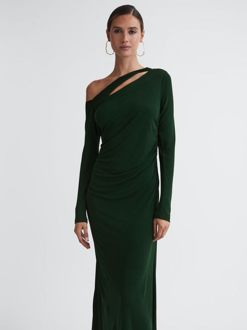 Off-The-Shoulder Cut-Out Maxi Dress in Green