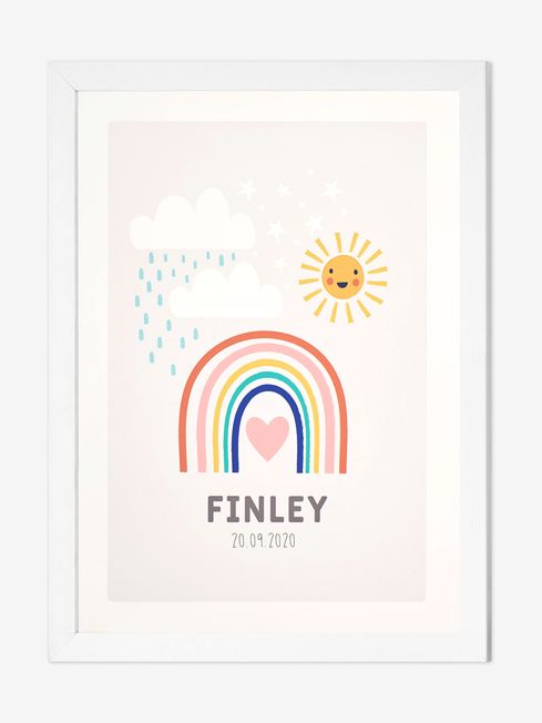 Dot to Dot White Personalised & Framed Rainbow Print