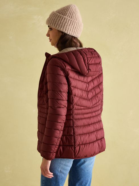 Kenley Dark Red Showerproof Padded Coat with Hood Joules