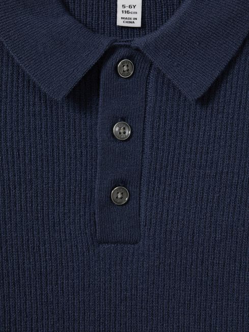 Junior Merino Wool Polo Shirt in Petrol Blue