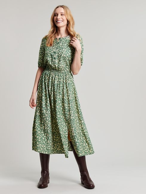 Buy Joules Green Adele Button Down Tiered Dress from the Joules