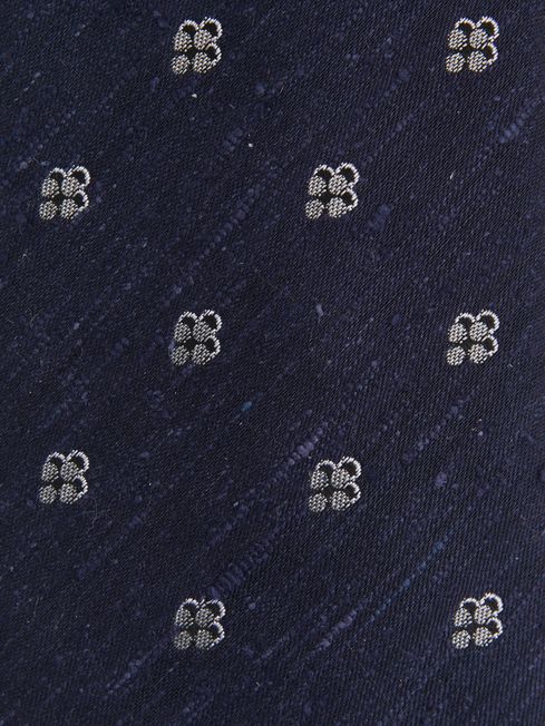 Silk Blend Textured Floral Print Tie in Navy